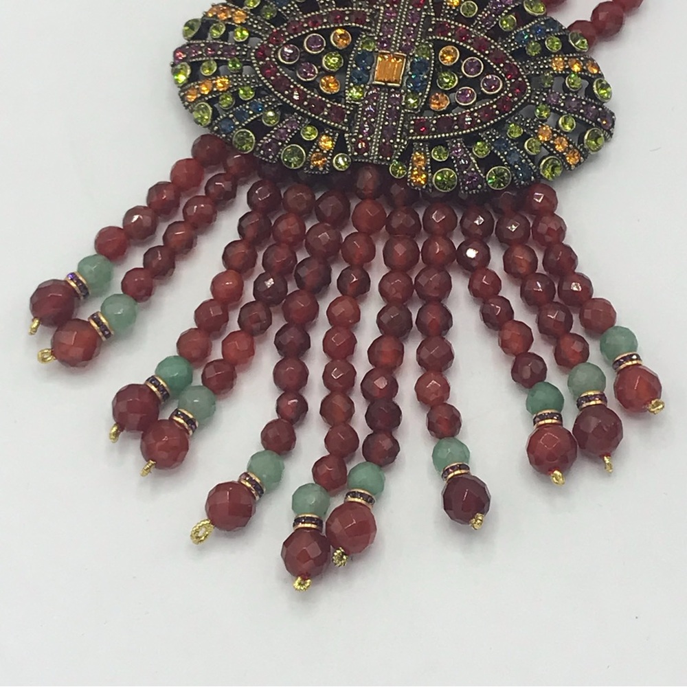 Heidi Daus Carnelian Multi Strand Crystal Tassel Necklace NIB - Picture 5 of 10